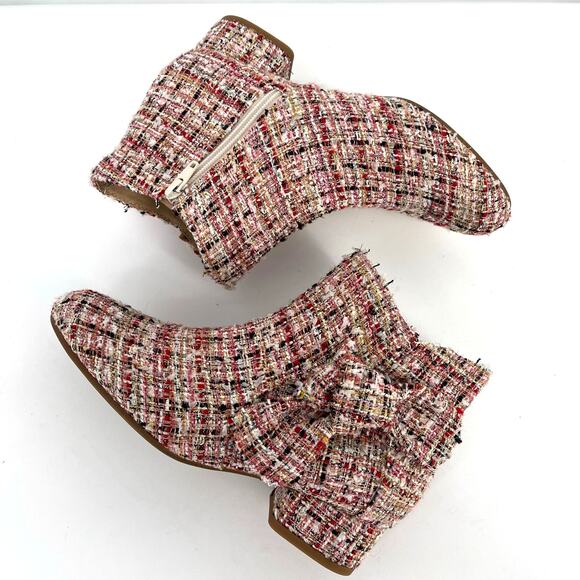 Copper Key Savvy Pink Plaid Metallic Tweed Bow Boots Big Girls Size 4 Block Heel - Picture 2 of 8